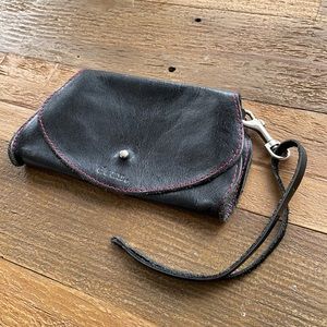Black leather clutch or wristlet